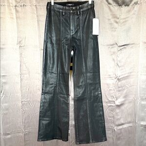 FIDELITY ANTHROPOLOGY WOMENS COATED BLACK WIDE LEG JEANS